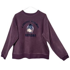 Disney Eeyore Fleece Pullover Top Womens Size L Purple Plum Long Sleeve Crew Nec